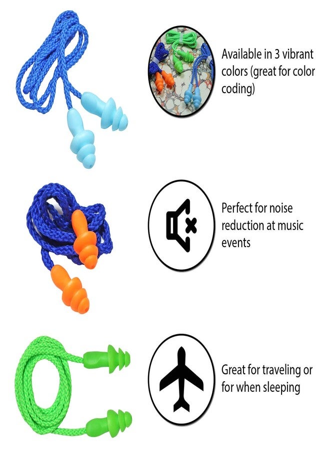 Millennial Essentials 25 Pairs Corded Ear Plugs Soft Silicone Reusable Earplugs Noise Cancelling for Hearing Protection, Sleeping (Green) - Image 2